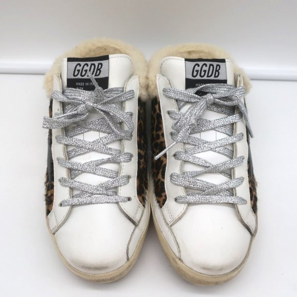 GOLDEN GOOSE SUPERSTAR SABOT SHEARLING SNEAKERS LEOPARD PRINT CALF HAIR SIZE 37 - Picture 3 of 10